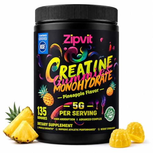 Image of Creatine Monohydrate Gummies, NSF Certified Creatine Gummy, 5g Dose for Men & Women to Support Muscle, Strength, Recovery, Cognitive Health & Memory, Pineapple Flavor, 135 Gummies