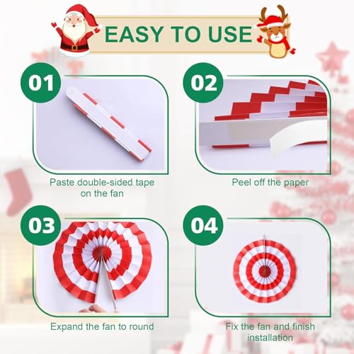 Image of Christmas Hanging Honeycomb Round Colorful Candy Paper Fans Decoration Winter Theme Tissue Paper Fan Garland for Shower Birthday Graduation Wedding Party Supplies 9 Count