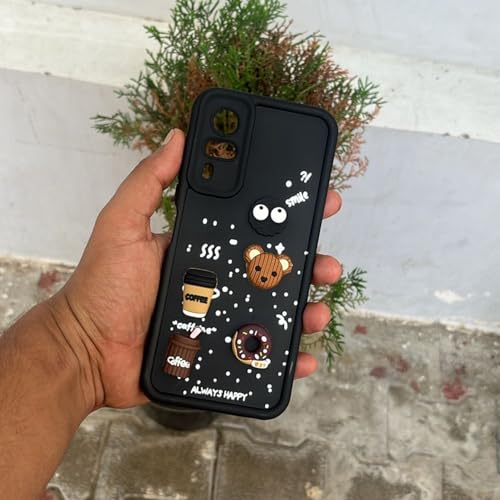 Image of Outlouders Back Cover for Vivo Y31 / Y51 | 3D Cartoon Bear Cute Fun Silicone Full Body Protection Bumper Case (Black)