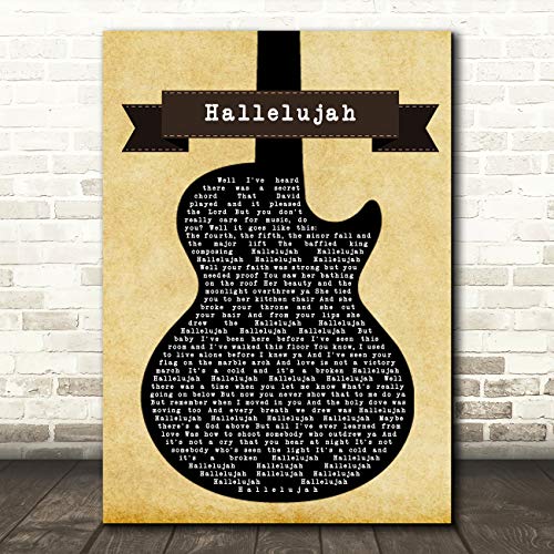 Hallelujah Black Guitar Song Lyric Gift Present Poster Print