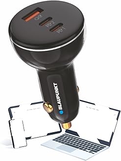 Blaupunkt Bp 606 Pd 160 Watts Ultra Fast Car Charger for Laptops & Phones - USB, Black