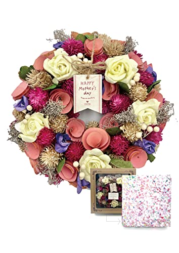 ［ 2023年 mamawreath 包装済 ］ 母の日ギフト フラワーギフト 春リース 玄関用 ピンク色 レッド色 永遠の意味 Mサイズ:24cm(直径)×7cm(厚み) CXO-WR17SKG-MP