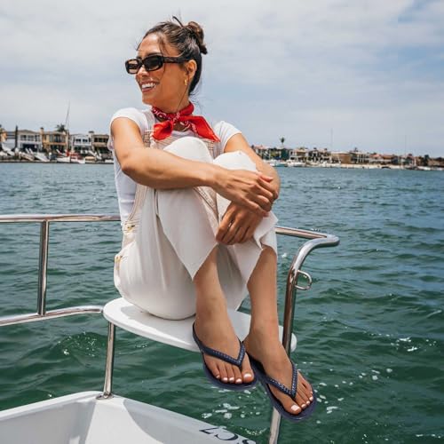 Litfun Women's Arch Support Flip Flops for Plantar Fasciitis Orthopedic Thong Sandals Comfortable Summer Beach Pool Slides, Navy 372