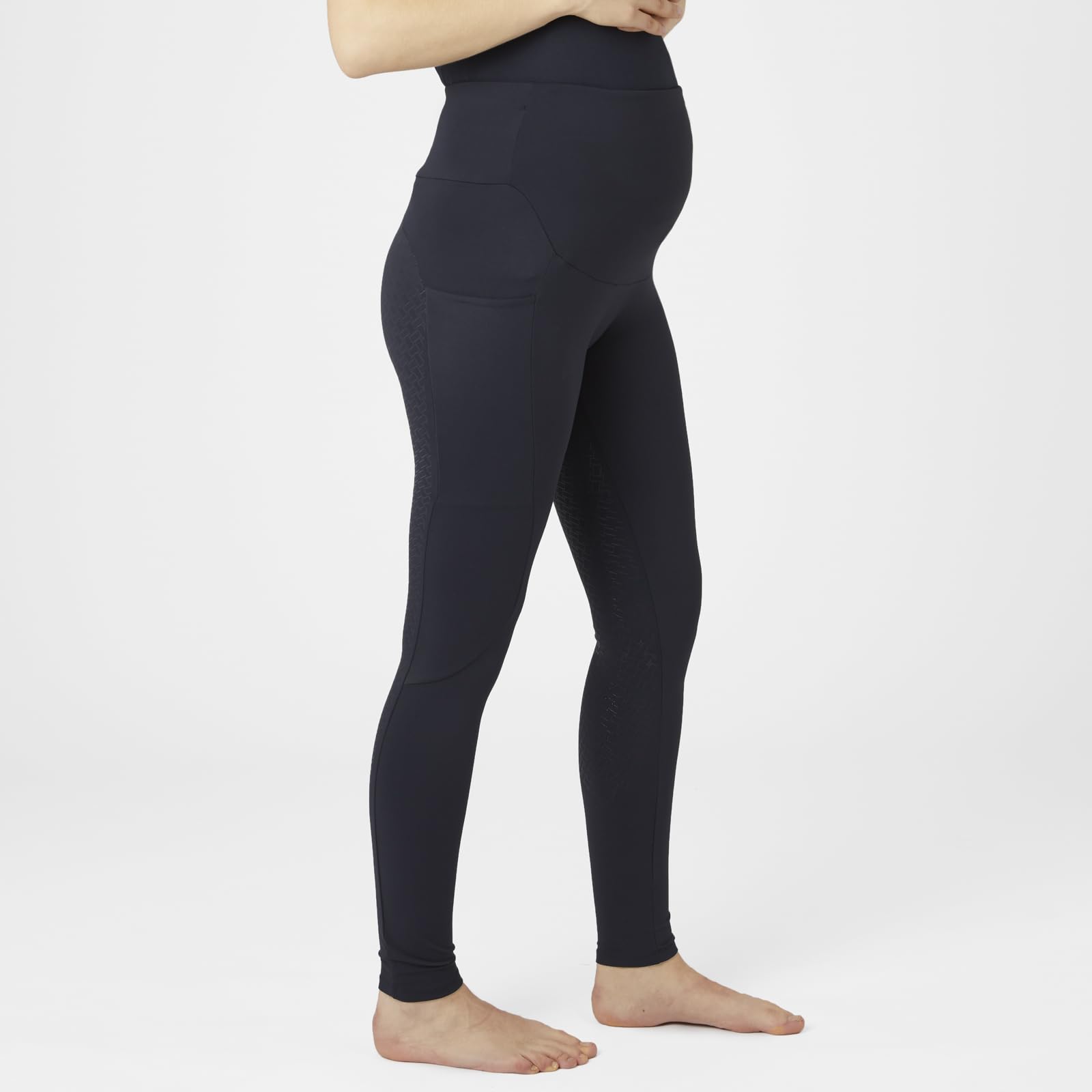 HORZE Damen Schwangerschafts-Reitleggings Ginny – Bequeme & Elastische Umstands-Reithose mit Silikon-Vollbesatz & Handytasche - Blau, 42