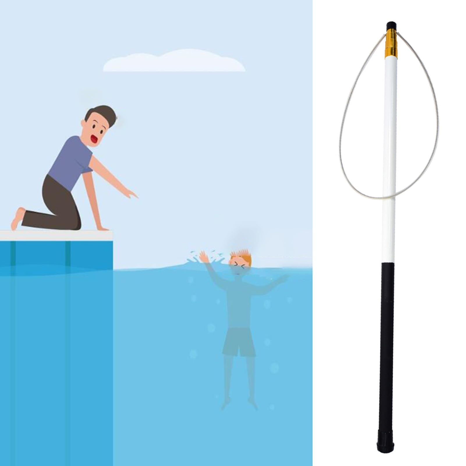 Jkjzsalj White Rescue Pool Pole,Fiberglass Telescopic Pool Rescue Hook-Lightweight Non-Slip Drowning Lifesaving Safety Equipment For Emergency Water Rescue,