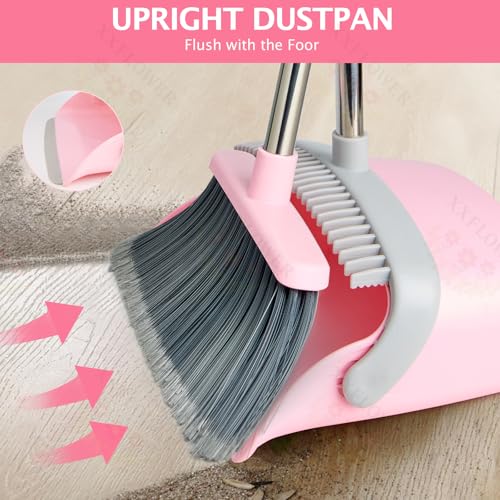 Image of Broom and Dustpan Combo Set,51 inch Long Handle,Gray Pink