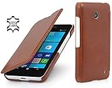 STILGUT UltraSlim Hülle, Tasche in Book Type Stil aus Leder für Nokia Lumia 630/630 Dual SIM, Cognac