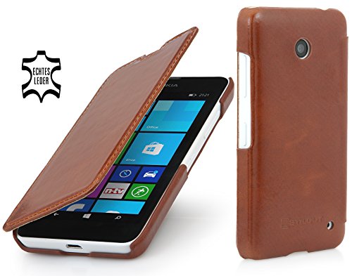 Housse Nokia Lumia 630 StilGut en cuir véritable couleur cognac style Book Type