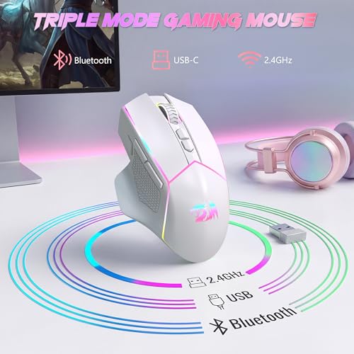 Image of Redragon Wireless Gaming Mouse, Tri-Mode 2.4G /Bluetooth /USB-C, 7 Programmable Buttons, Tactile Rapid Fire Key, 24000 DPI RGB Ergonomic Mouse for PC Windows Gaming & Work, M814W
