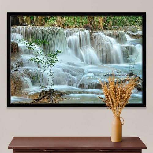 Pitaara Box Hui Mea Khamin Waterfall Kanchanabury Thailand | Canvas Painting for Bedroom & Living Room | Black Frame | 26.6 x 18 inch (68 x 46 cms)