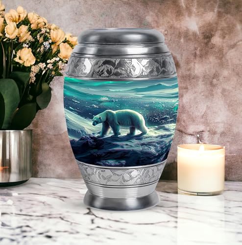Image of Polar Bear Tiny Urns For Human Ashes - Burial Urn For Adult Human Ashes - Large Urns For Human Ashes Adult - Burial Urn Adult Human Ash - Decorative Urn - 1 Large & 4 Small - Decorative Urns