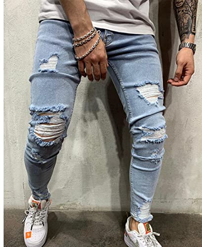 ebossy Mens Ripped Destroyed Jean Ditressed Slim Tapered Leg Washed Denim Pants4