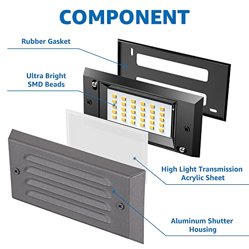 Image of SUNVIE Low Voltage Step Lights Outdoor 5W LED Stair Lights with Horizontal Louver Faceplate Deck Lights for Steps Stairs Fences 12V 3000K 3.2FT ETL Listed Wire, Fastlock2 Connectors Included, 12 Pack
