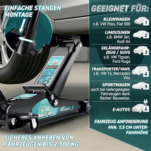 TRESKO® Wagenheber hydraulisch 2,5T flach mit 85-385mm Hubhöhe inkl. Koffer – Ansicht 3