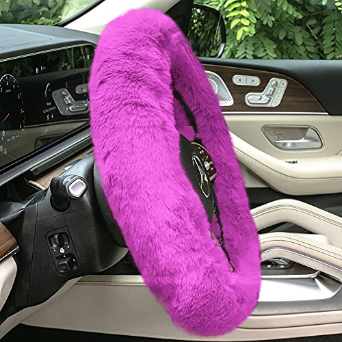 Image of FH Group Universal Fit Doe16 Faux Rabbit Fur Cozy Steering Wheel Cover fits Most Cars, SUVs, Trucks, and Vans, Ultimate Protection Purple