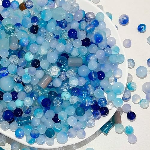 Perline di vetro blu per bracciali, 400 g, circa 550 ~ 580 pezzi.
