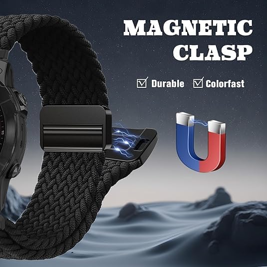 22mm-Quickfit-Bands for Garmin-Fenix-8-47mm - Magnetic Braided Replacement Strap for Garmin-Fenix-7/7 Pro/6/6 Pro/5/5 Plus Forerunner 965/955/945/Approach S70 47mm/S62/S60/Quatix 7 Smartwatch - Image 4