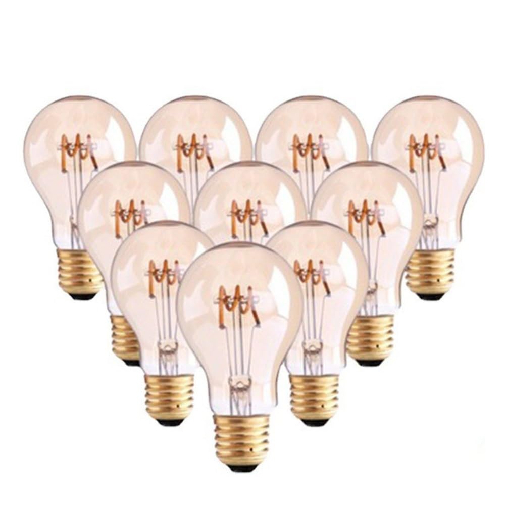 fengyan Casa bombillas, Paquete de 10, lámpara LED de filamento suave flexible AC220V E27 3W A19/A60 amarillo cálido 2200K bombilla regulable Familiar Lámpara
