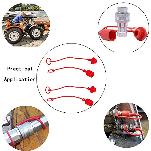 Image of Hydraulic Coupler Dust Cap, Male Dust Cap and Female Plug Cover with Retention Ring Keeps Cap Attached to Hose (2 sets ISO-A 3 /8 inch)