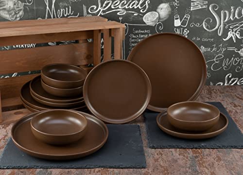 creaTable, Uno Braun, 12-teiliges Teller Set aus Steinzeug – Ansicht 5