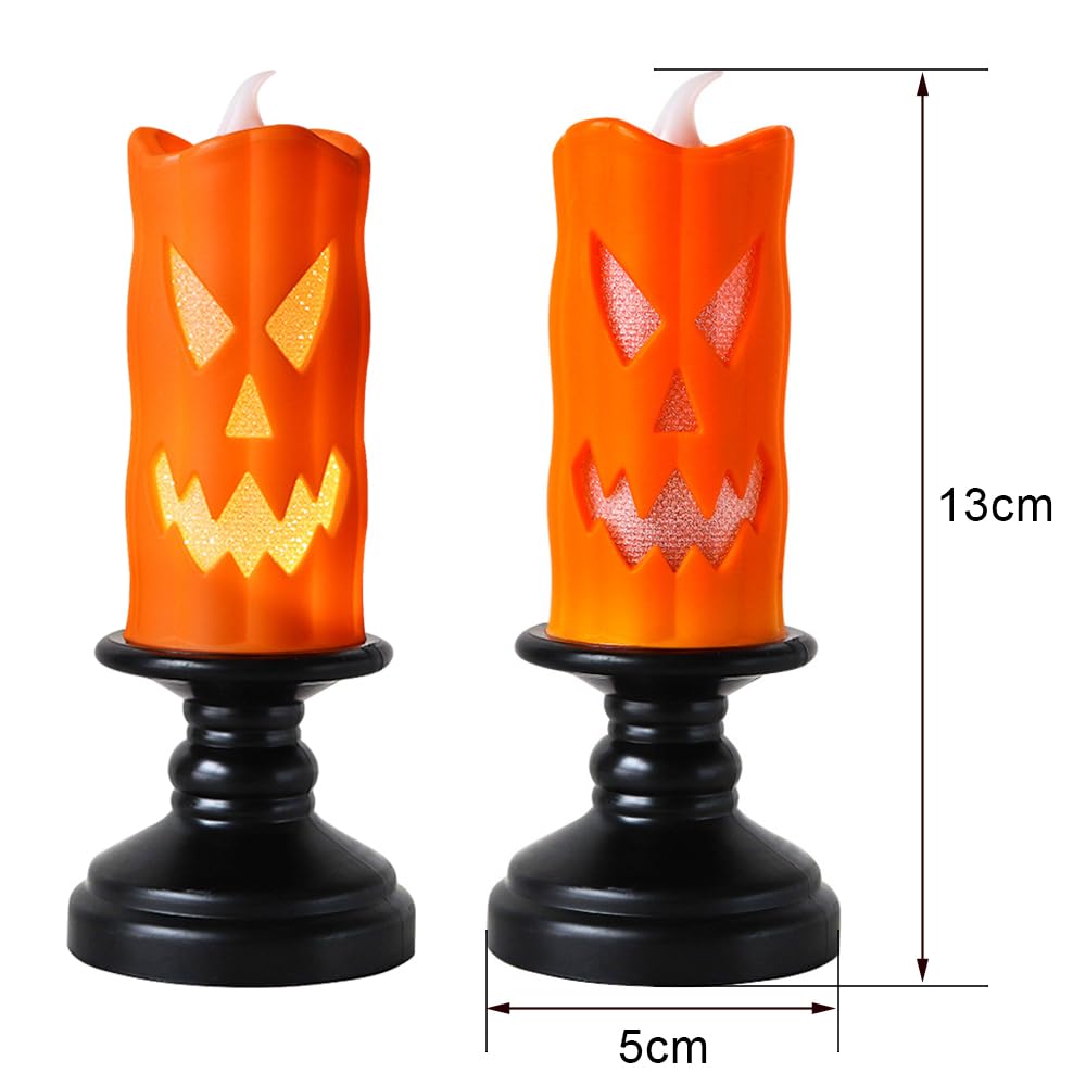 6x Halloween LED Kerzen - Kürbis Laternen Mit Flammeneffekt Für Gruseldeko