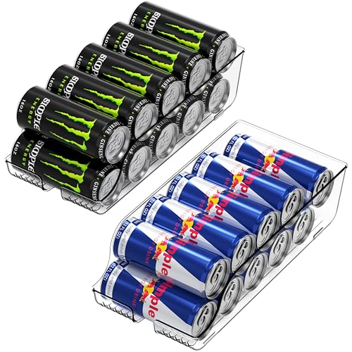 Simple Houseware Tall Skinny Can Organizer and Dispenser for Refrigerator or Pantry, Clear, Set of 2