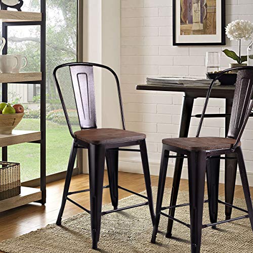 Costway Copper Set Of 2 Tolix Style Metal Dining Chairs With Wood Seat Stackable Industrial Cafe Side Chairs #TOP2