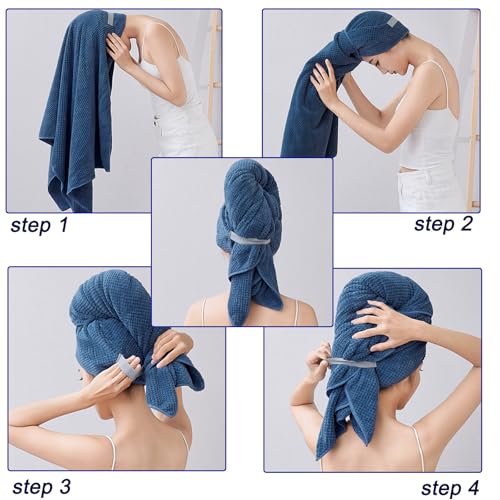 ytorgr 2 Stück Mikrofaser Handtuch für Langes Haar/ 100 x 60 cm Premium Haarturban mit Elastischem Band/Schnell Trocknend Super Saugfähig