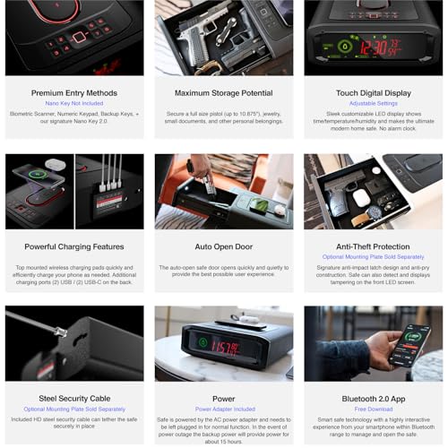 VAULTEK DS5i Smart Station™ Biometric Smart Safe with Dual Wireless Phone Charger + Auto Open Drawer + Bluetooth Safe Management (Covert Black)