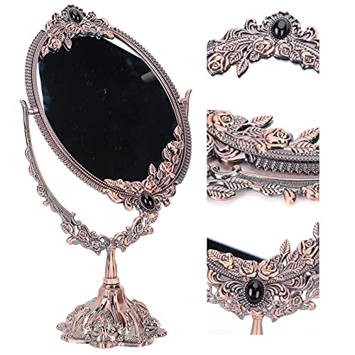 Wnvivi Retro Double Sided Makeup Mirror,Vintage Metal Makeup Mirror for Vanity,Decorative 360 Degree Rotation Cosmetic Mirror for Bathroom Bedroom Dressing - Image 3