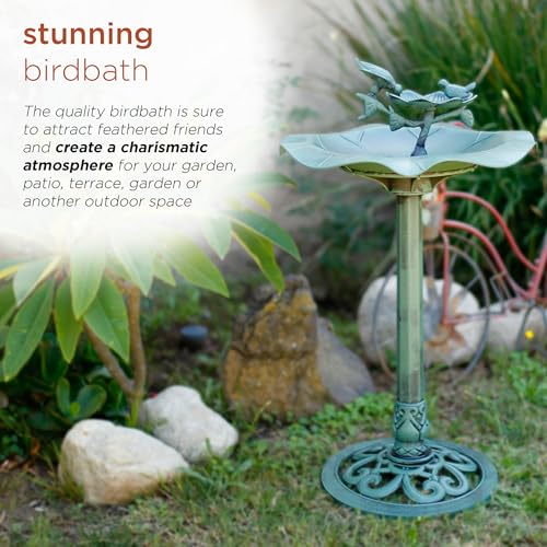 Image of Alpine Corporation 33 inch Tall Outdoor Lotus Birdbath Yard Statue, Stunning Garden Accent to Attract Birds - Durable Polypropylene Construction for Patio, Deck, or Yard, Green