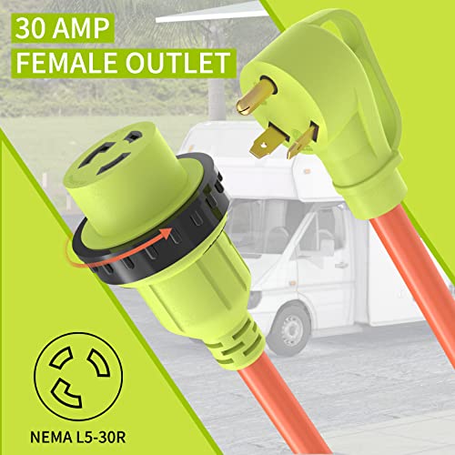 Flameweld 30Amp Rv Power Extension Cord - 25 Feet Nema Tt-30P To L5-30R Twist Locking, Heavy Duty Rv Generator Power Extension Cord Stw 10*3 Gauge 125V #TOP1
