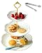 Jusalpha 3-tier White Ceramic Cake Stand-cupcake Stand- Dessert Stand-tea Party Serving Platter, Comes In a Gift Box- Free Sugar Tong (Gold/White, 1 Set)