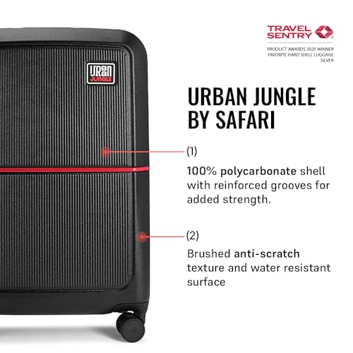 Image of Urban Jungle by Safari Medium, The Caliber (65cm) Trolley, 70L Capacity Hard Sided Polycarbonate Suitcase, TSA Lock, Anti Theft Zipper, 8 Silent Spinner Wheels (Carbon Black)