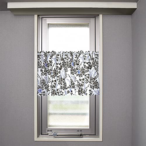 スタイルデコール(STYLE Decor) カフェカーテン ラミネート 小窓用 おしゃれ 目隠し 45cm丈 × 幅100cm お風呂 花柄 植物 ブルー W4002600