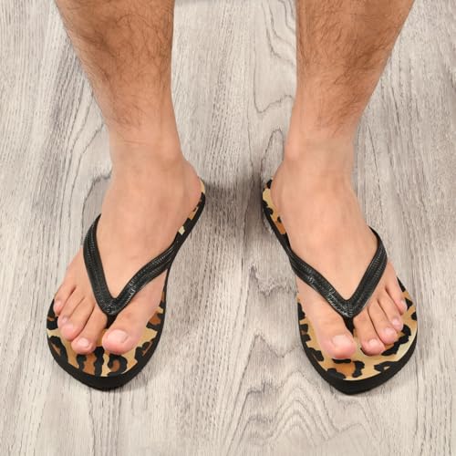 Women Beach Summer Casual Flip Flop Brown LeopardQuick Dry Sandals Slipper for Men 214B27514