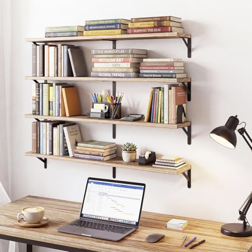 Image of YGEOMER Floating Shelves for Wall, 35in Light Carbonized Brown Wall Shelves for Living Room, Bathroom, Bedroom, Kitchen, Home Decor (Set of 4)