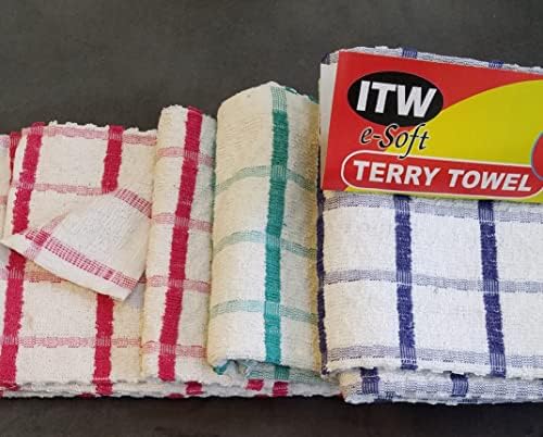 Terry Tea Towel 12pk 100% Ring Spun Egyptian Cotton Kitchen Towels Jumbo Size (45 x 70 cm) Super Absorbent Thick Construction Quick Dry Professional Grade Lint Free Fade Resistant Restaurant Bar Glass