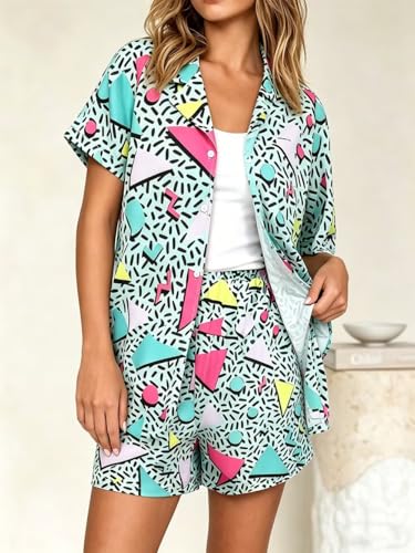 Image of VKEGNIO Womens Pajamas Set Short Sleeve Button-Down 2 Piece PJ Set Lounge Sleepwear Cute Graphic Tees PJ Set