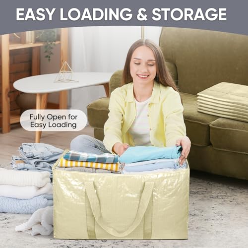 Image of TICONN 6 Pack Extra Large Moving Bags Heavy Duty with Zippers & Carrying Handles, Durable Storage Bags Moving Boxes for Closet Organizers and Storage (6 Pack, Cream)