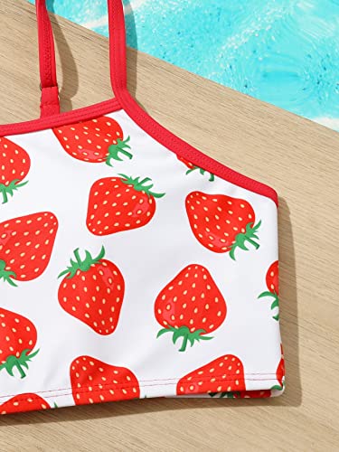 WDIRARA Girl's Strawberry Print Bikini 3 Piece Swimsuit Cute Bathing Suits with Beach Skirt3