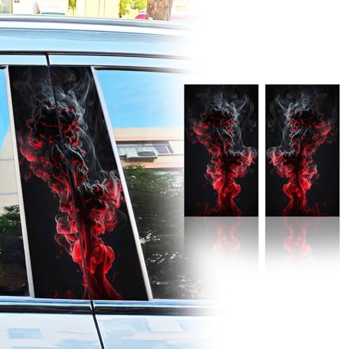 Image of JSCARLIFE Smoke Series Car B-Pillar Sticker, HD Printed PVC Waterproof Car Decals, Car Stickers Vinyl Self-Adhesive Side Strip Decal Cool Stickers (Red)