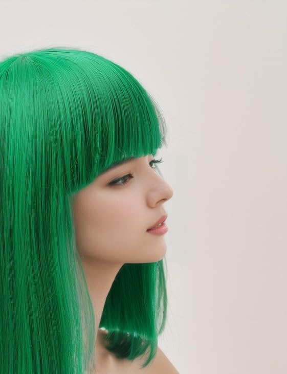 Prettyland Event Ladies Bob Straight Bangs Wig Medium Length Short Straight Heat Resistant Wig for Show Carnival Green C733 - Image 2
