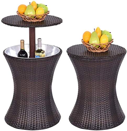 Ohpa Barrel Mobilier d'extérieur Seau à Glace/Table Marron - Table de Jardin avec bac à glaçons pour Boissons Froides (Hauteur réglable Entre 56 et 97 cm) rotin synthétique 1PACK 0701