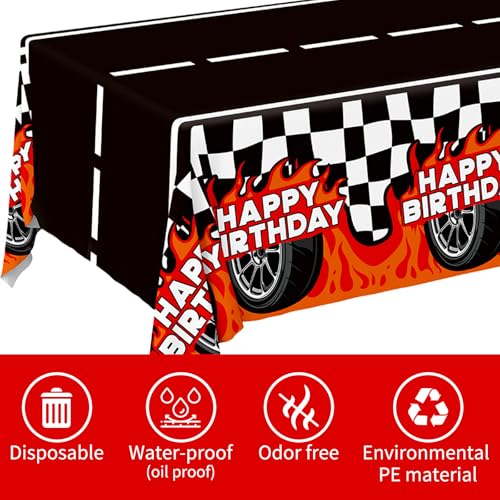 Image of Gatherfun Car Birthday Decorations Kit: Car Theme Party Supplies, Includes 2-Pack Racing Car -Themed Tablecloths for Kids & Boys' Racing Car Birthday, Disposable Table Covers 54 x 108 Inch