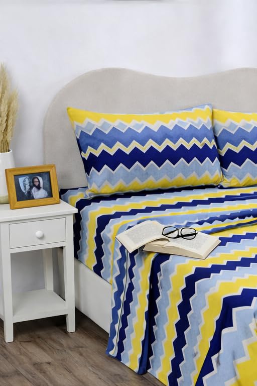 Image of BSB HOME 2 Bedsheet Combo Set with 4 Pillow Covers - Premium Cotton Glace Cotton Microfiber Printed Double Bedsheets, 2 Elegant Colors, Soft Breathable Luxury Bedding Set - Yellow and Purple