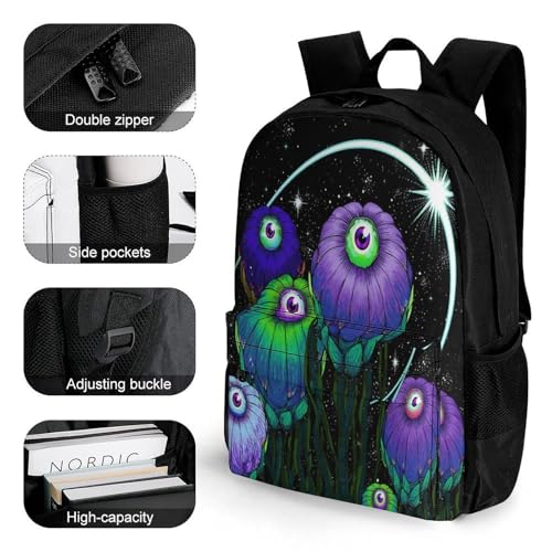 Supdreamc Men Women Polyester Magical Flower Eye Stars Art Casual Daypack Large Capacity Carry On Bag With Adjustable Shoulder Straps for Camping Work Running3