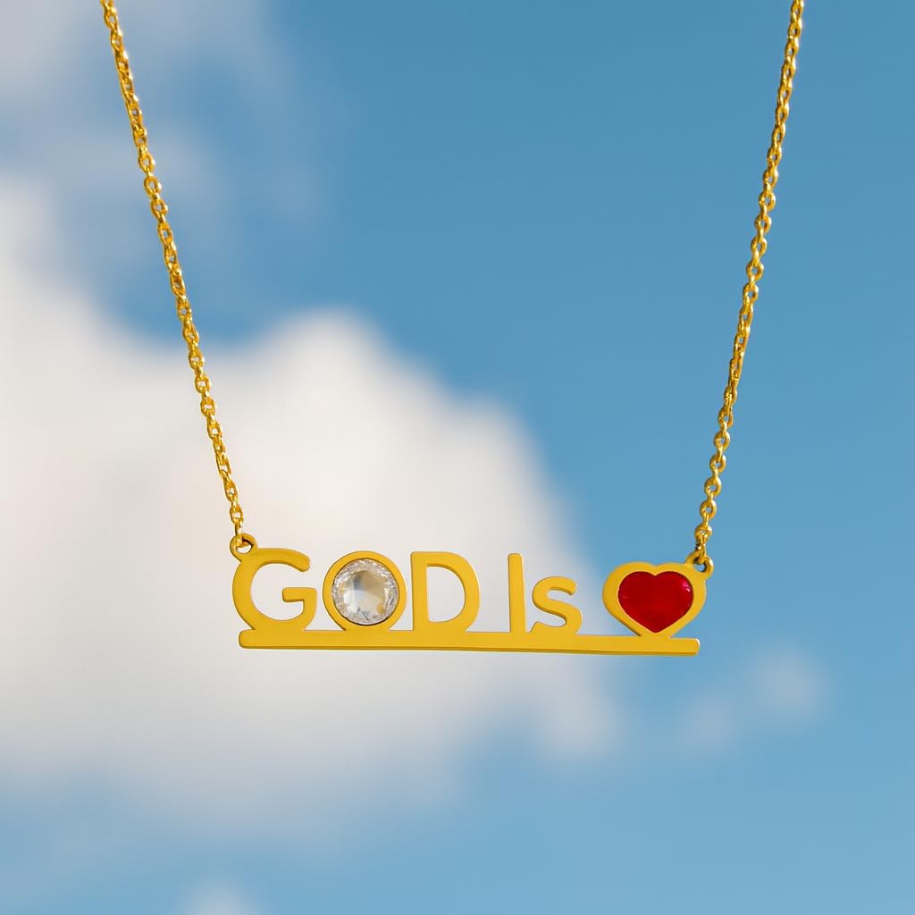 God is Heart Love Pendant Necklace 18K Gold Plated Stainless Steel Cubic Zirconia Stones Adjustable Chain High Polished Finish Inspirational Faith Necklace For Women Gift Idea - Image 7