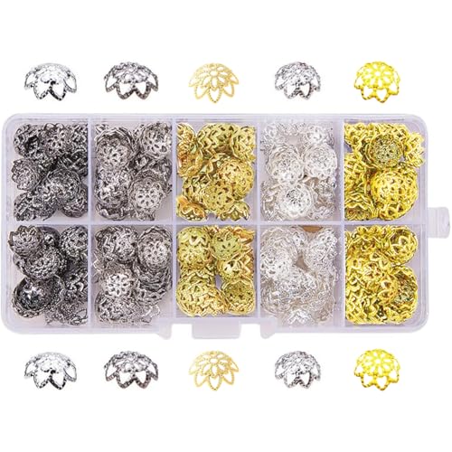 PH PandaHall 160 Pz 8 Style Bead Caps, 304 Acciaio Inox Bead Cap Termina Spacer
