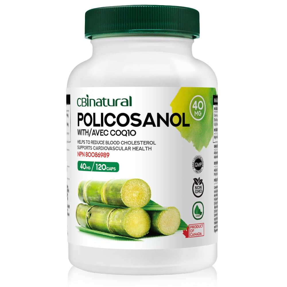 Policosanol 40mg with Coq10 30mg, 120 Vegan Capsules, 4-Month Supply